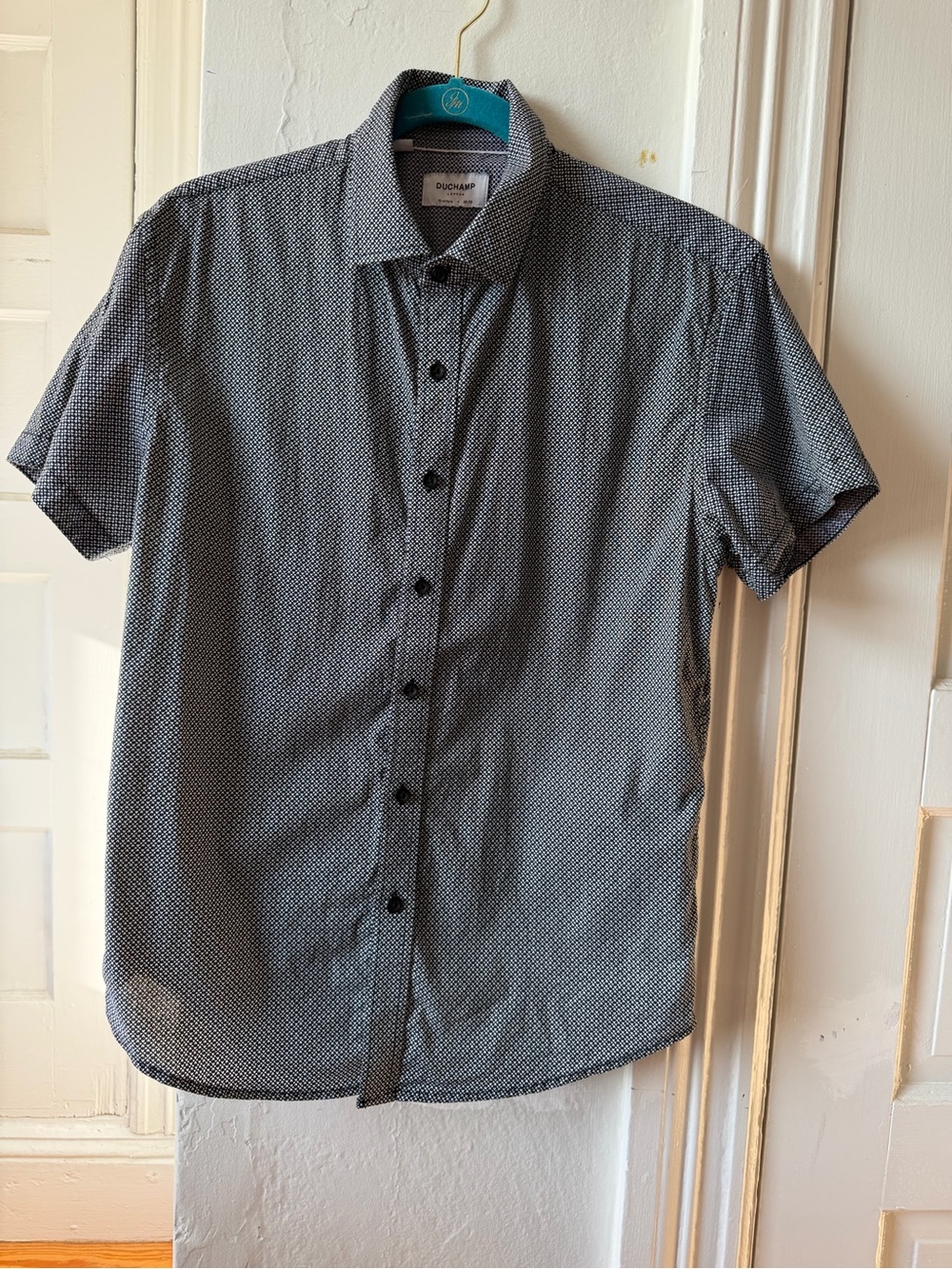 Duchamp Black and White Microprint Short-Sleeve Button-Down Shirt